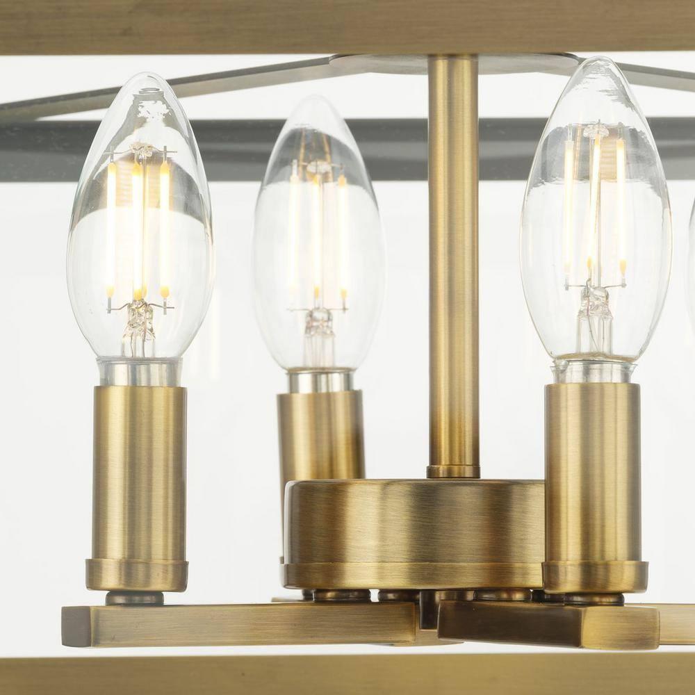 Progress Lighting Hillcrest 4-Light Vintage Brass Semi-Flush Mount with Clear Beveled Glass Panels