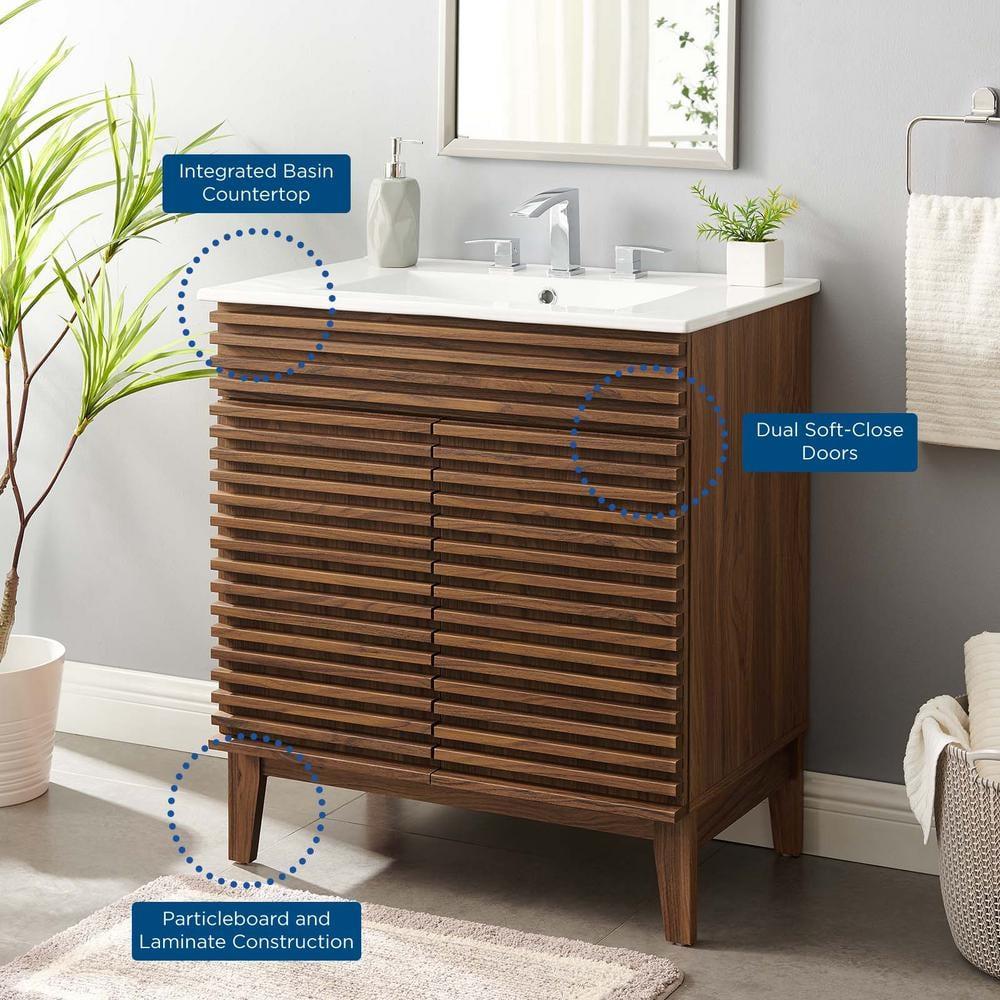 Modway Render Vanity with Sink-Floor, 30 Inch, Walnut White