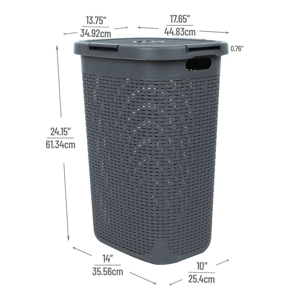 Mind Reader Mind Reader 60L Slim Laundry Hamper, Clothes Basket, Lid, Wicker Style, Plastic