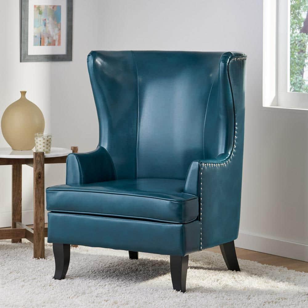Canterburry Teal Bonded Leather Club Chair with Nailhead Trim (Set of 1)