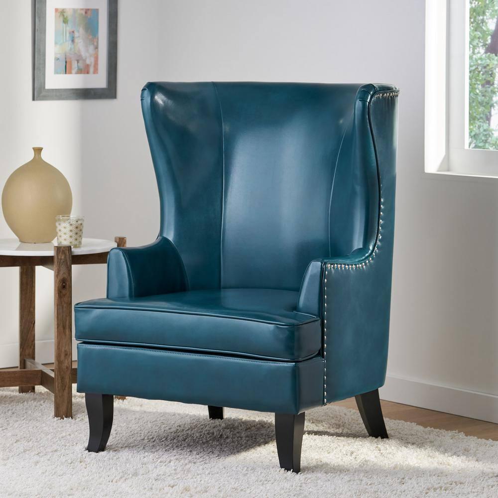 Canterburry Teal Bonded Leather Club Chair with Nailhead Trim (Set of 1)