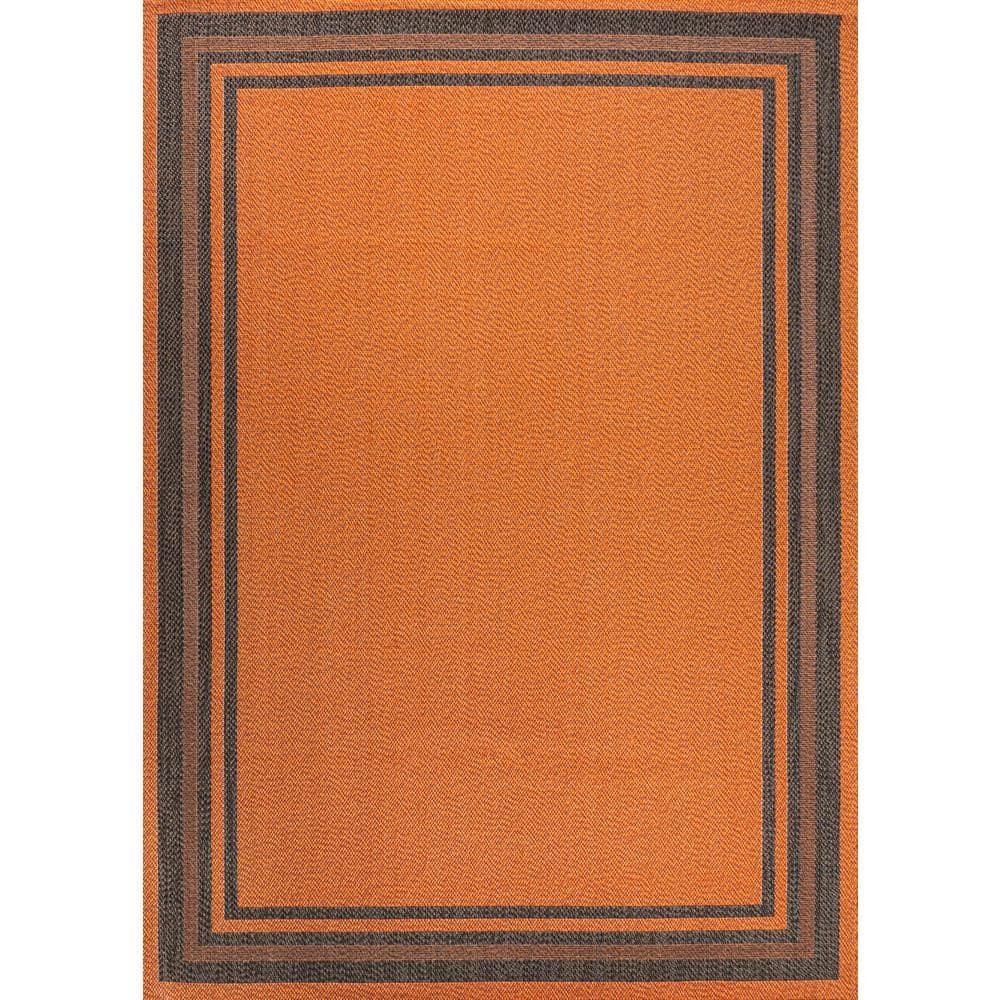 3' x 5' James Modern Border Stripe Indoor/Outdoor Area Rug, Orange/Dark Gray - JONATHAN Y