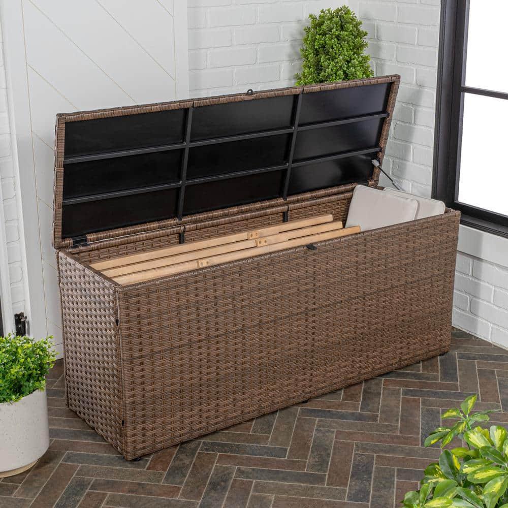 happimess Nino 47.24" Modern Minimalist Outdoor Faux Wicker Deck and Patio Storage Box, Brown
