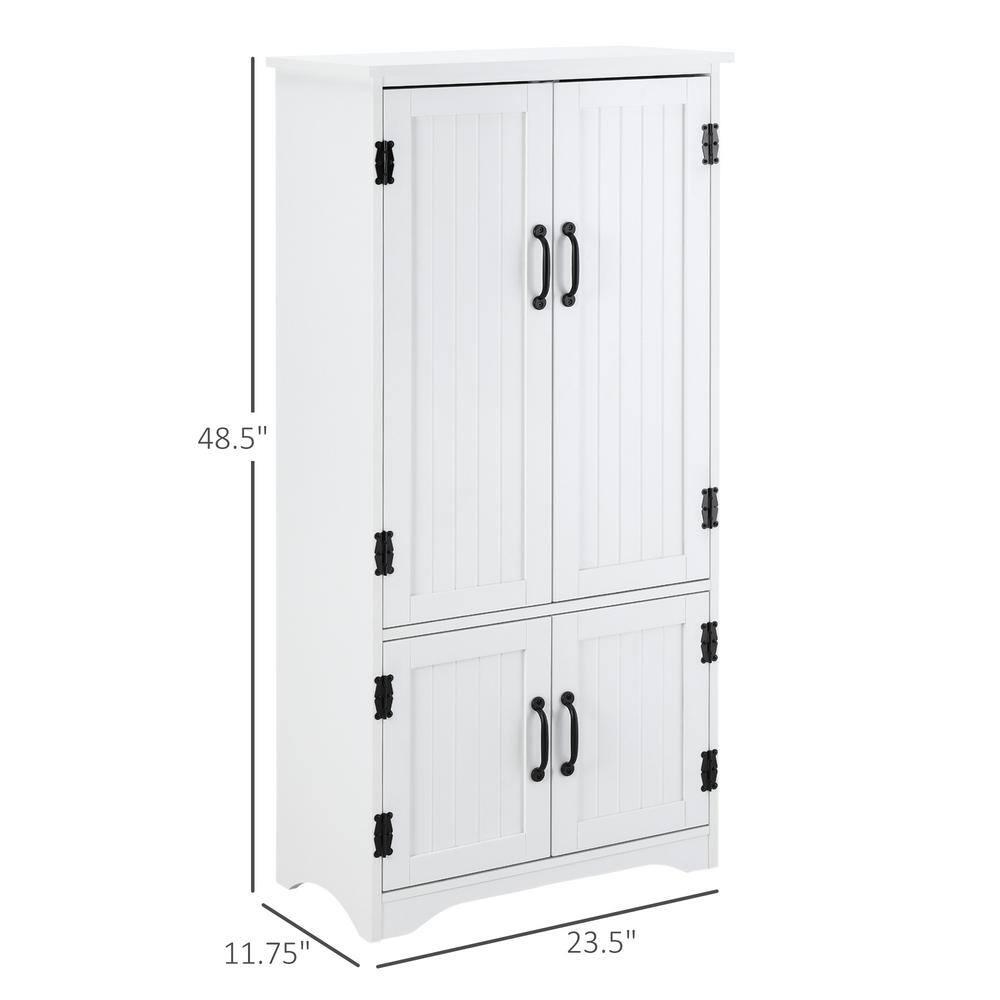 HOMCOM 48.5" Farmhouse Kitchen Pantry, Floor Storage Cabinet, Cupboard Organizer with Adjustable Shelves and 4-Doors for Dining Room, White