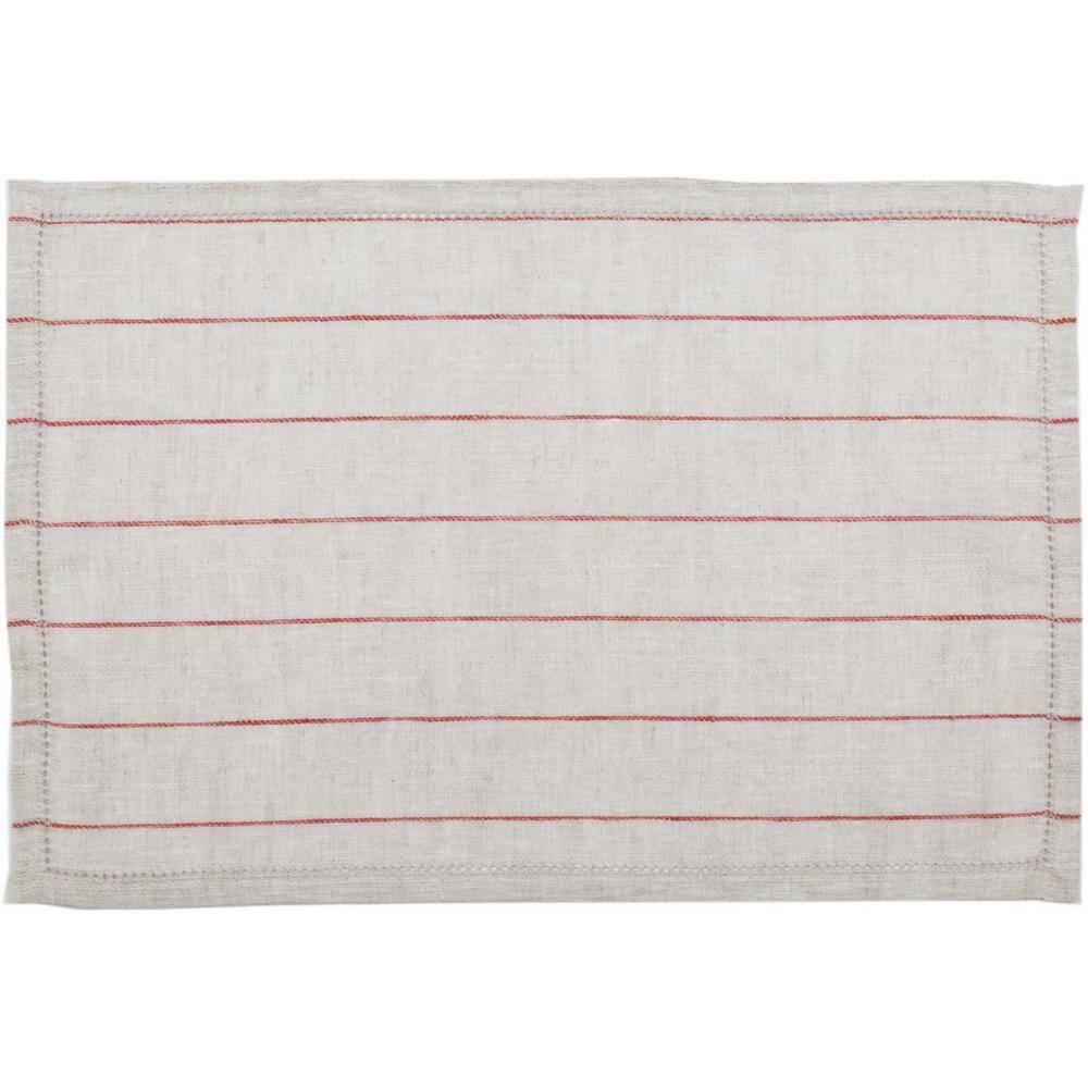 VHC Brands Charley Striped Linen Farmhouse Tabletop Kitchen Placemat Set of 6, Set 12x18, Red