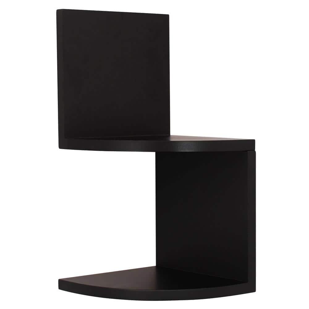 Black Wood Floating Corner Shelves Set for Wall