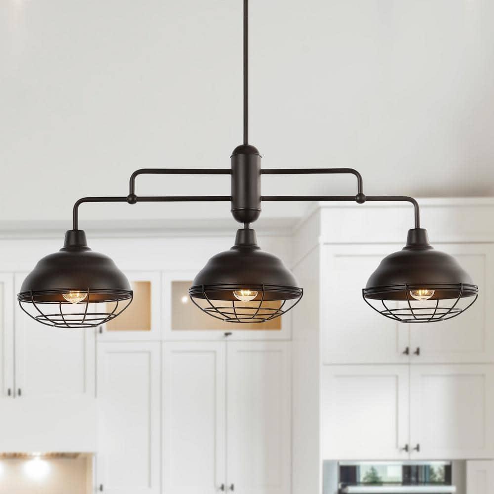Levi 40.5" 3-Light Industrial Farmhouse Iron Linear LED Pendant, Oil Rubbed Bronze