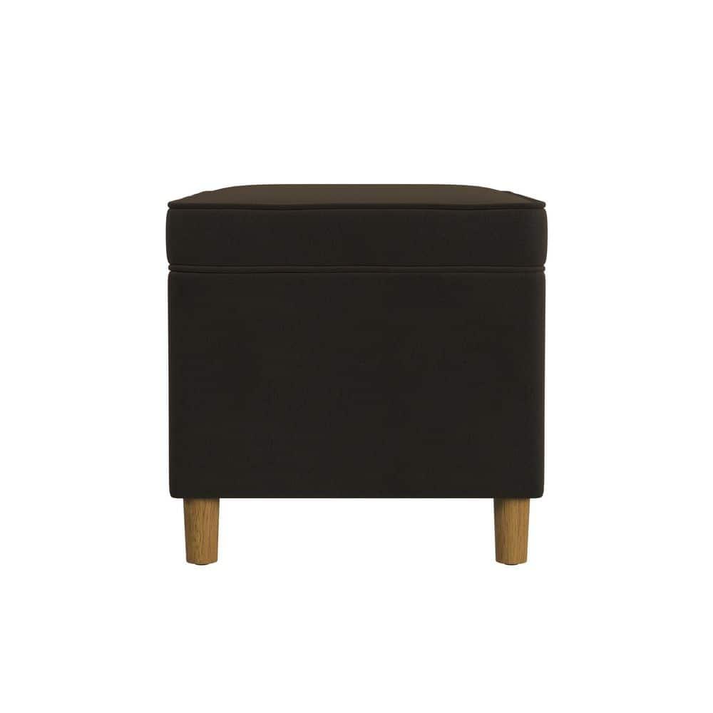 24" Dinah Storage Ottoman Chocolate Brown - HomePop: Velvet Upholstered, Honey Oak Wood Legs, Safety Hinges