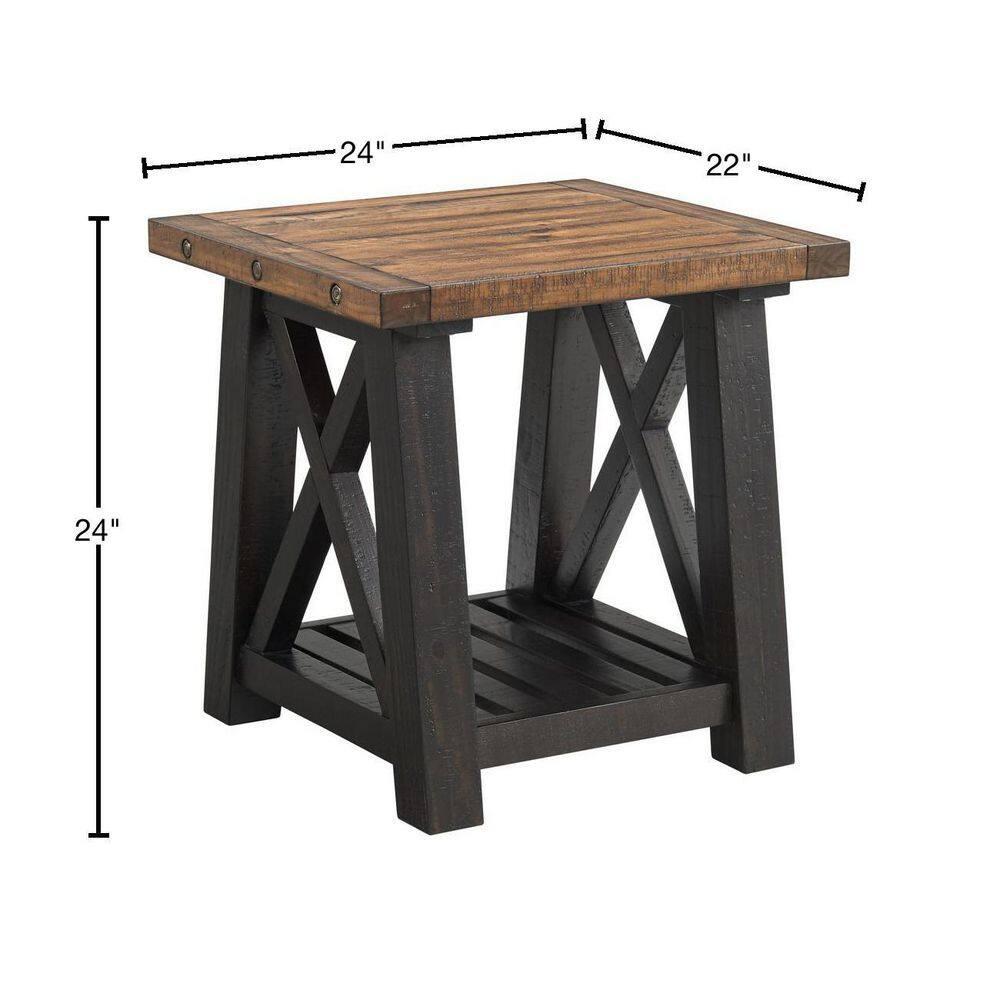 End Table with Slatted Shelf and X Legs, Brown and Black- Saltoro Sherpi