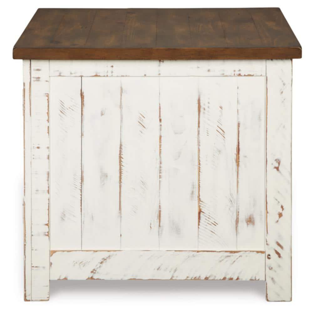 Wystfield End Table White/Brown - Signature Design by Ashley: Modern Style with Storage, Wood Legs & Double Doors