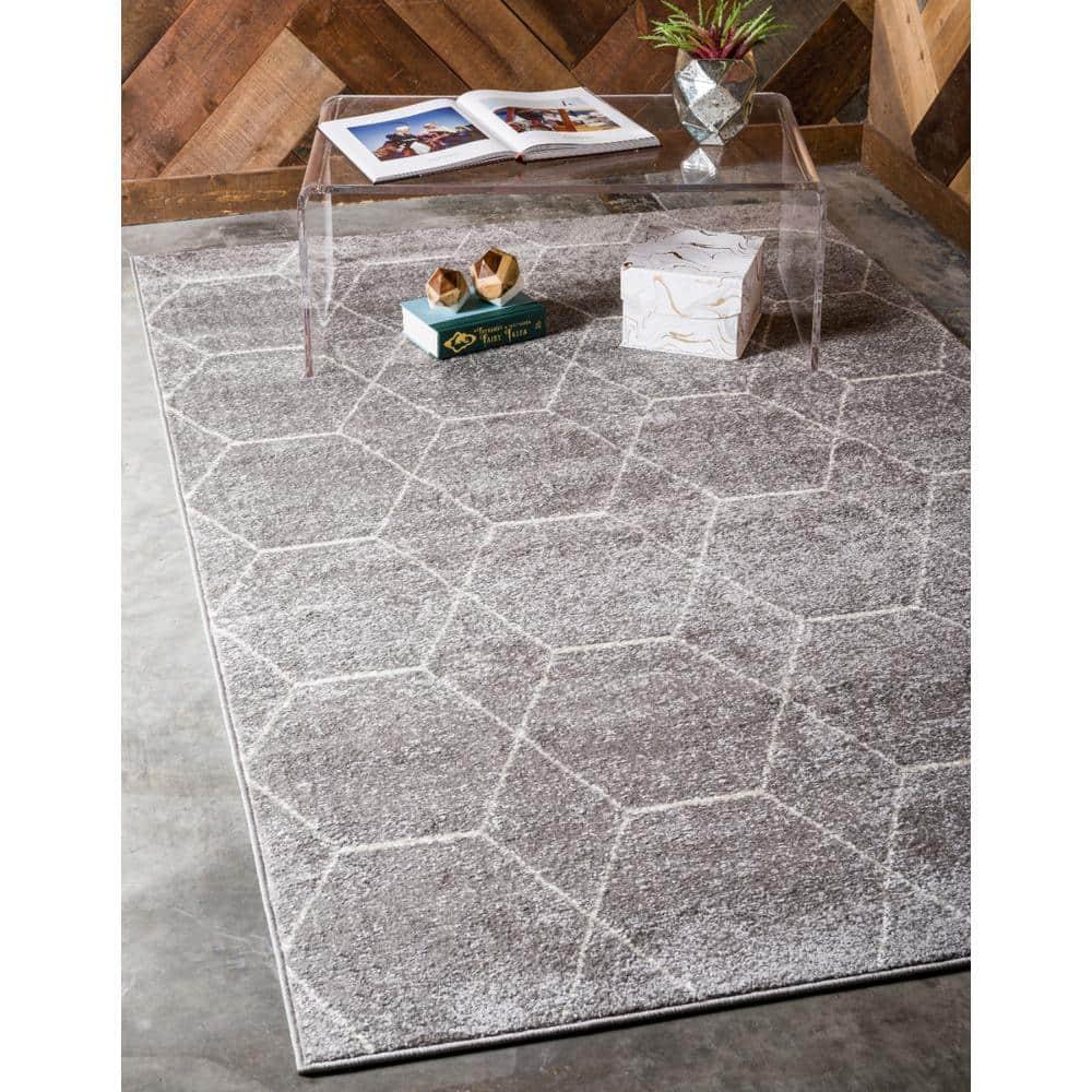 Unique Loom 7' 0 x 10' 0 Trellis Frieze Geometric Light Gray Area Rug
