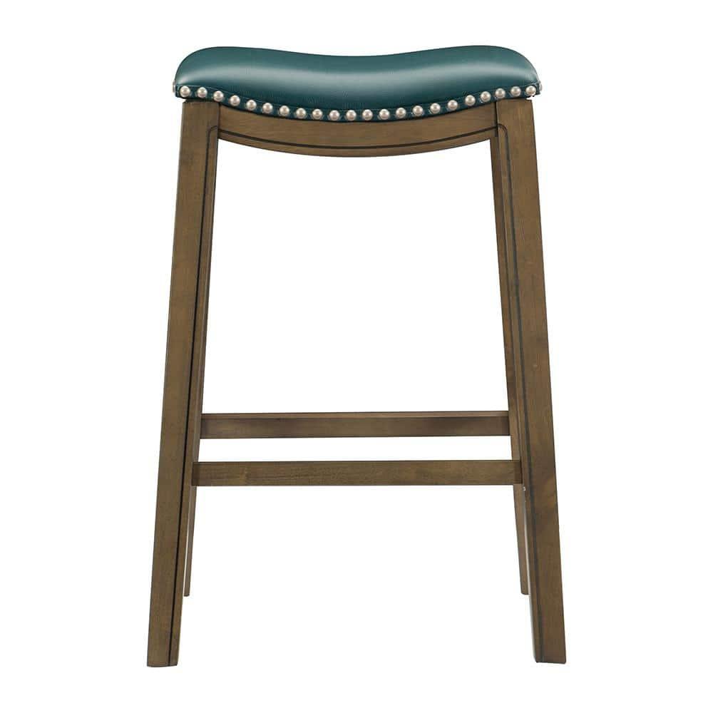 Homelegance 29" Pub Height Wooden Bar Stool Saddle Seat Barstool, Green Brown