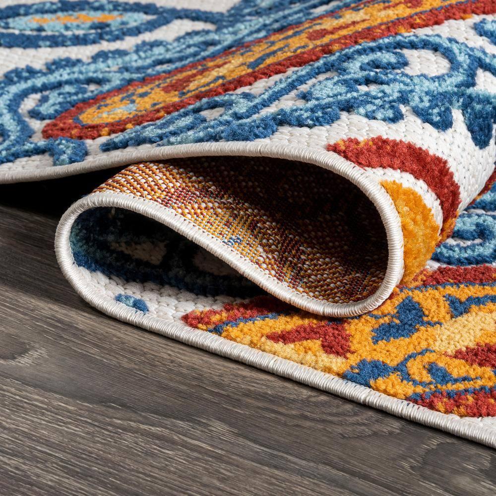 2'x8' Julien Paisley High-Low Indoor/Outdoor Area Rug, Orange/Blue - JONATHAN Y