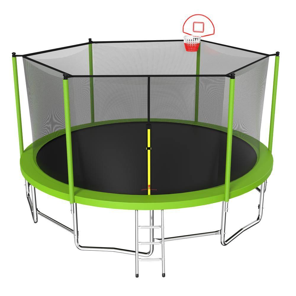 Excellent Future 16FT Trampoline With Balance Bar  And  Basketball Hoop And Ball, ASTM Approved Reinforced Type Outdoor Trampoline With Enclosure Net