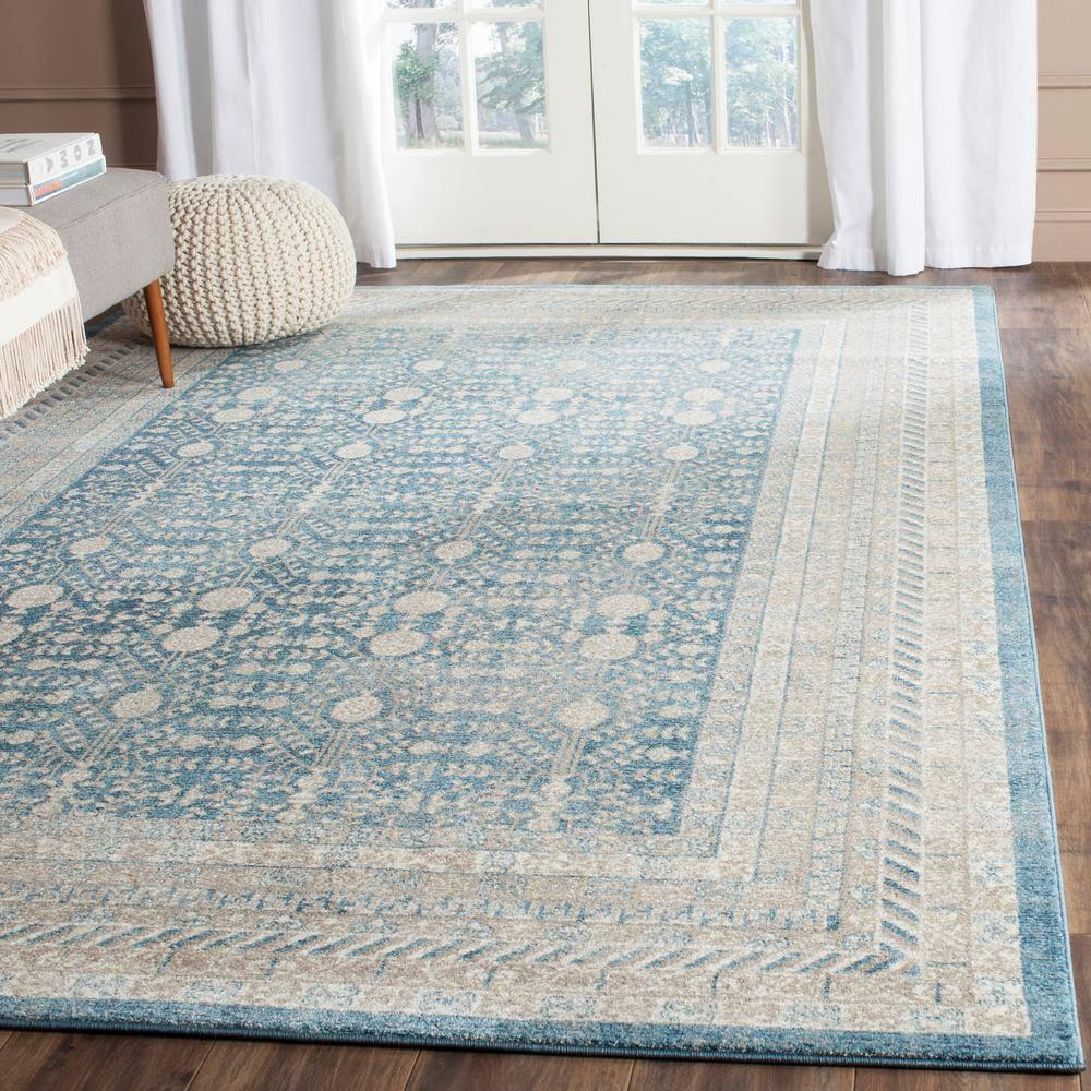 Sofia Blue and Beige 9' x 12' Synthetic Rectangular Area Rug