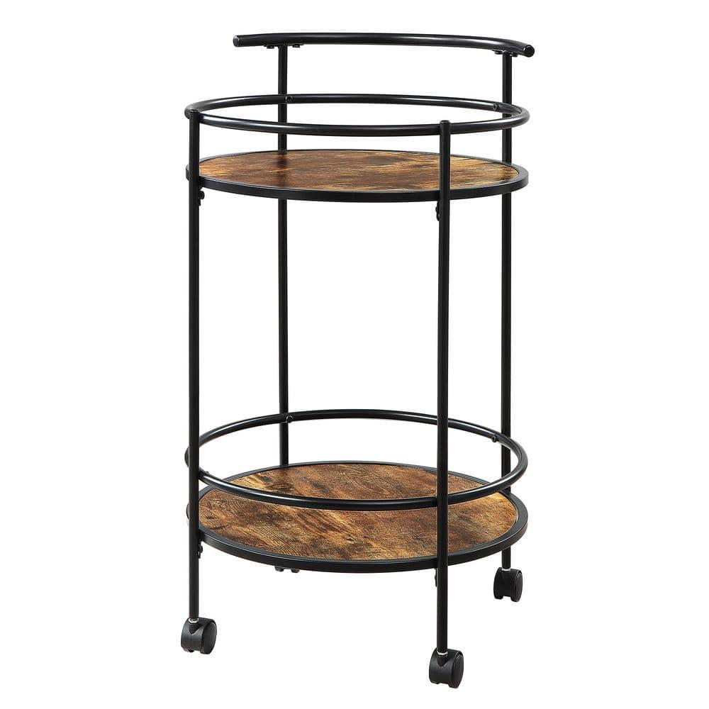 Designs2Go Charlie Serving Bar Cart in Walnut Wood Finish and Black Metal Frame