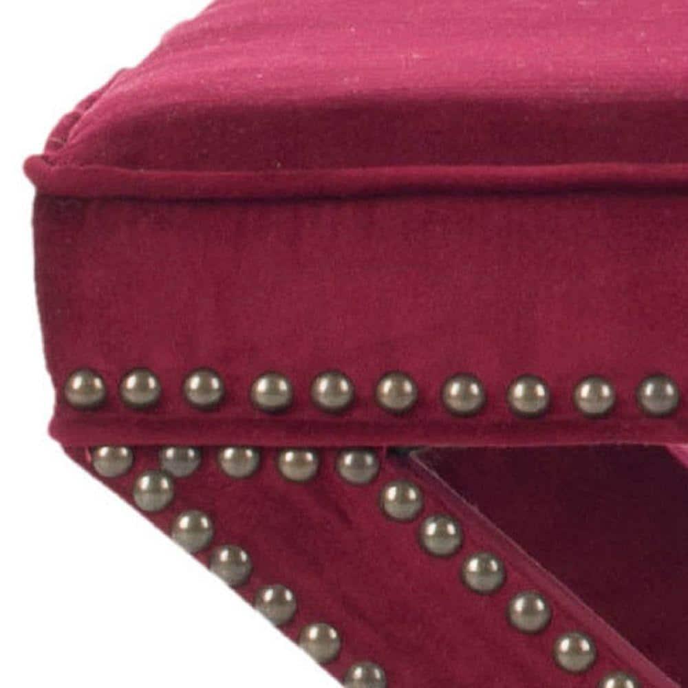 Palmer Ottoman with Brass Nail Heads - Red Velvet - Safavieh