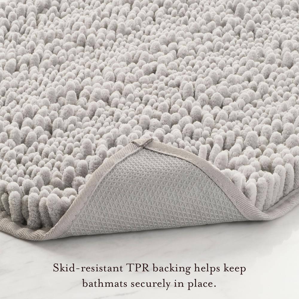 Laura Ashley – Astor Chenille Bath Mats | Set of 2| 100% Polyester | Premium Bathroom Décor | Machine Washable | TPR Backing | Measures 17” x 24” and 20” x 34” | Light Grey