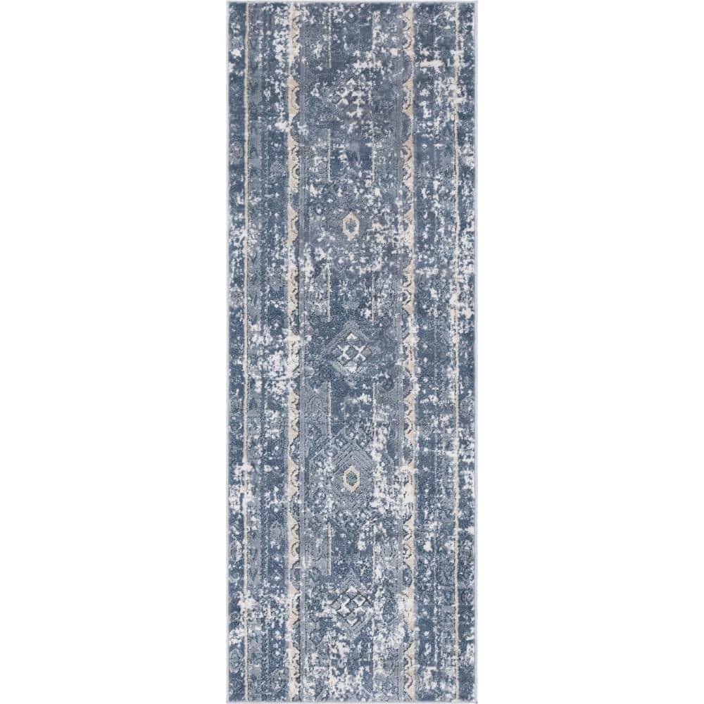 Unique Loom Portland Collection Area Rug - Depoe (2' x 6' 1" Runner Blue/Beige)