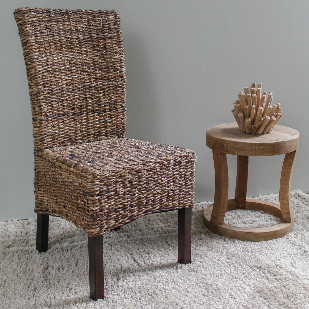 Elegant Arizona Hand-Woven Abaca and Mahogany Side Chair Set