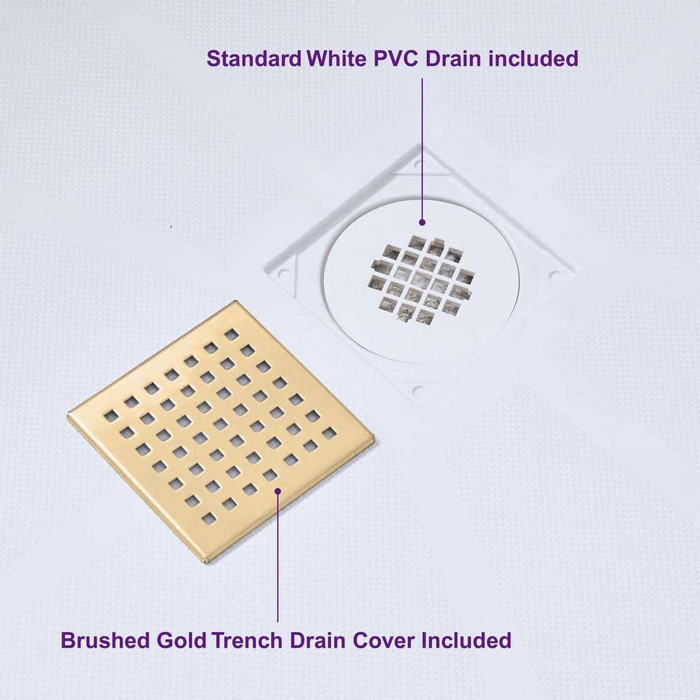 36" Solid Surface Square Single Threshold Shower Pan Base with Drain Assembly & Drain Cover Included, Non-Slip