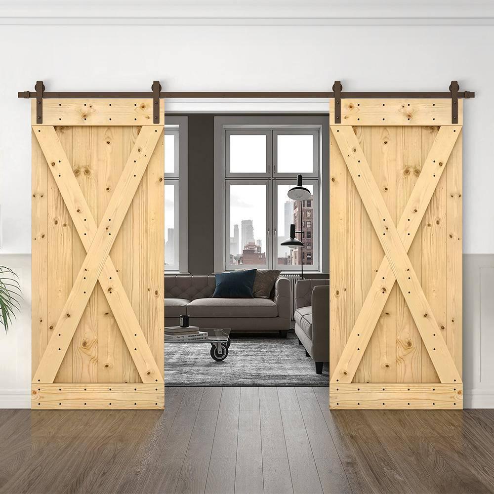 Calhome 84'' Solid Wood Paneled Painted with Installation Hardware Kit Barn Door