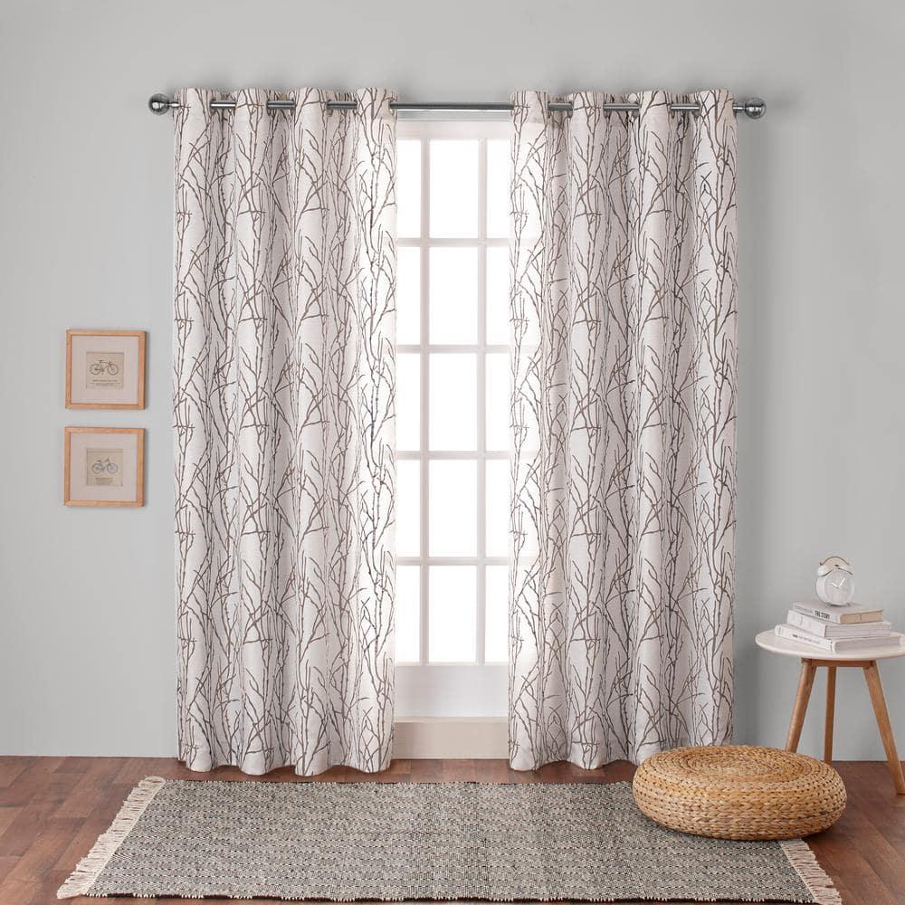 Set of 2 84"x54" Branches Linen Blend Grommet Top Window Curtain Panel Natural: Light Filtering, Botanical Design