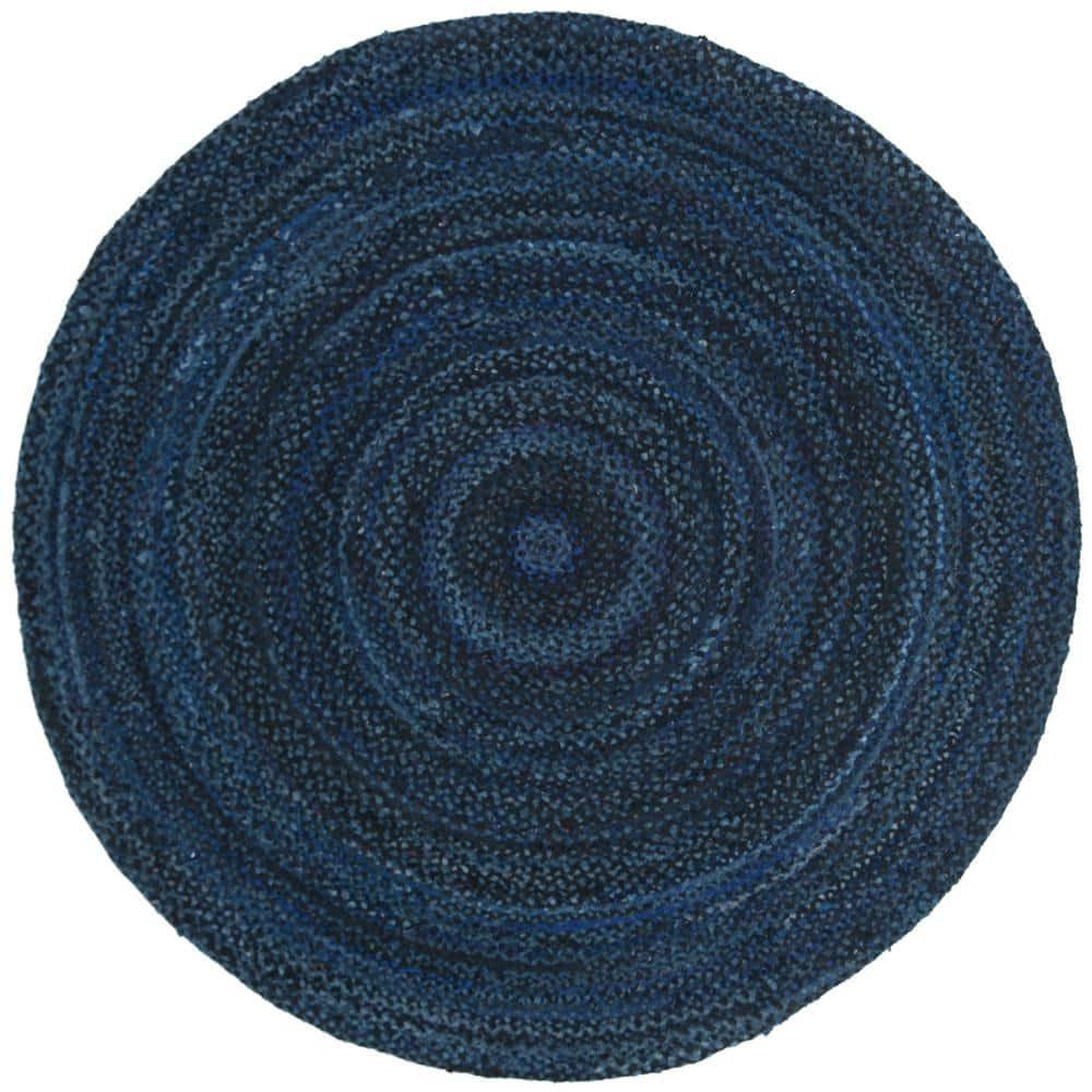 Braided BRD452 Hand Woven Indoor Area Rug - Navy/Black - 5' Round - Safavieh