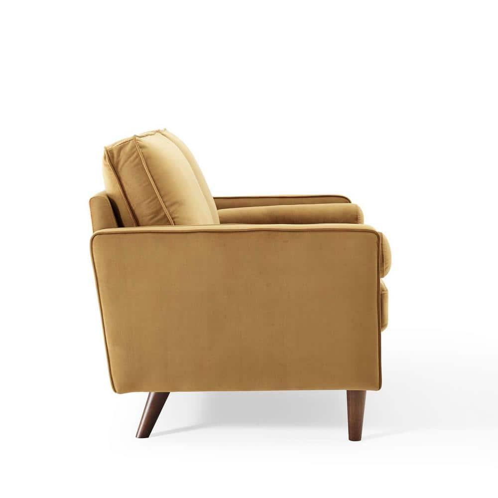 Modway Valour Modern Performance Velvet Loveseat in Cognac Brown/Walnut