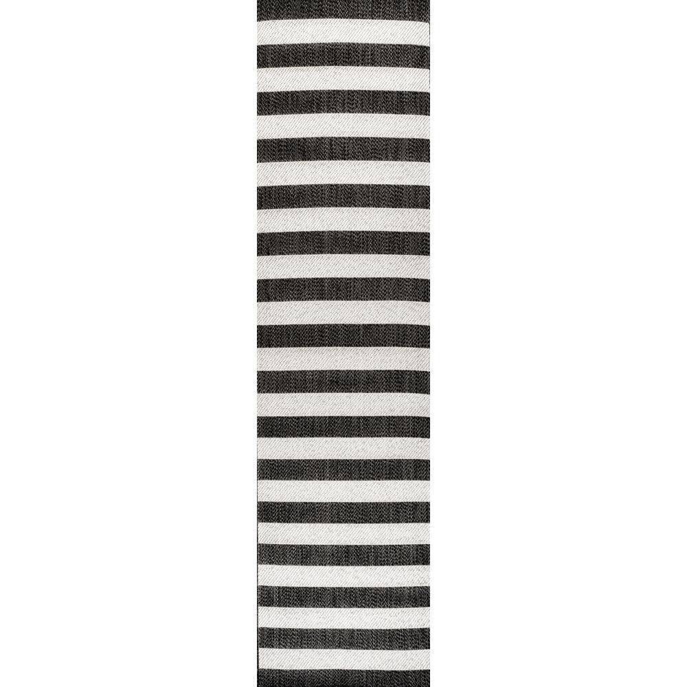 2' x 8' Negril Two-Tone Wide Stripe Indoor/Outdoor Runner Rug, Black/Cream - JONATHAN Y
