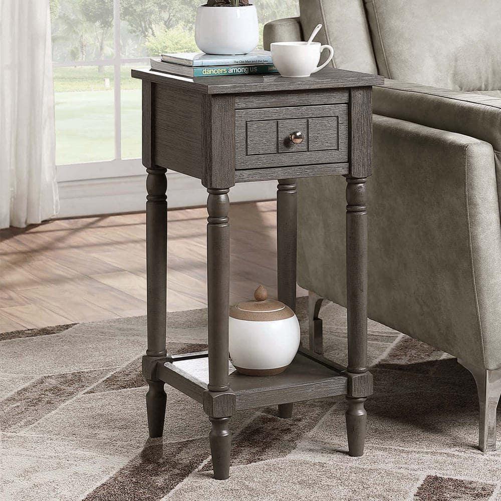 French Country Khloe 1 Drawer Accent Table with Shelf, Wirebrush Dark Gray