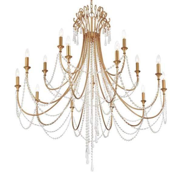 Crystorama Arcadia 15 Light Antique Gold Chandelier - 46.25"W x 54.75"H
