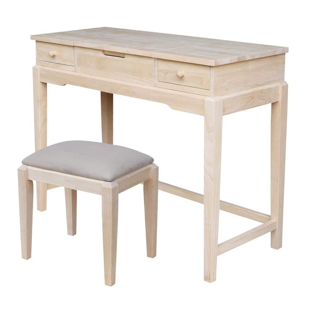 Alexandria Vanity Table with Vanity Bench Unfinished - International Concepts