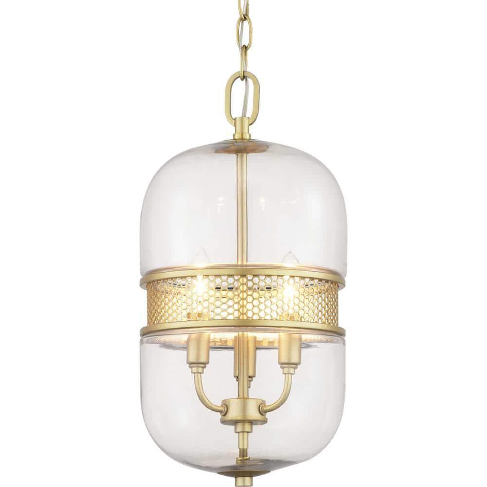 Progress Lighting, Cayce Collection, 3-Light Pendant, Vintage Gold, Glass Shade