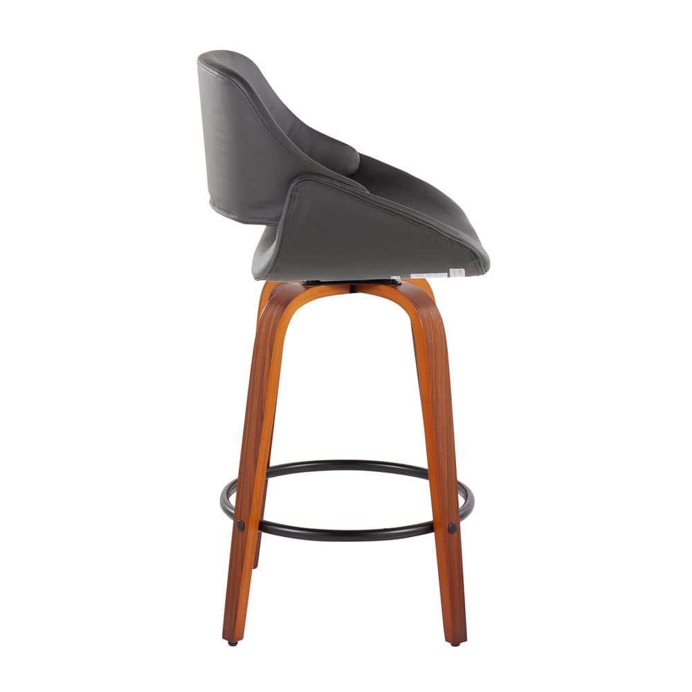 Set of 2 Fabrico PU Leather/Steel/Wood Counter Height Barstools Walnut/Gray/Black - LumiSource