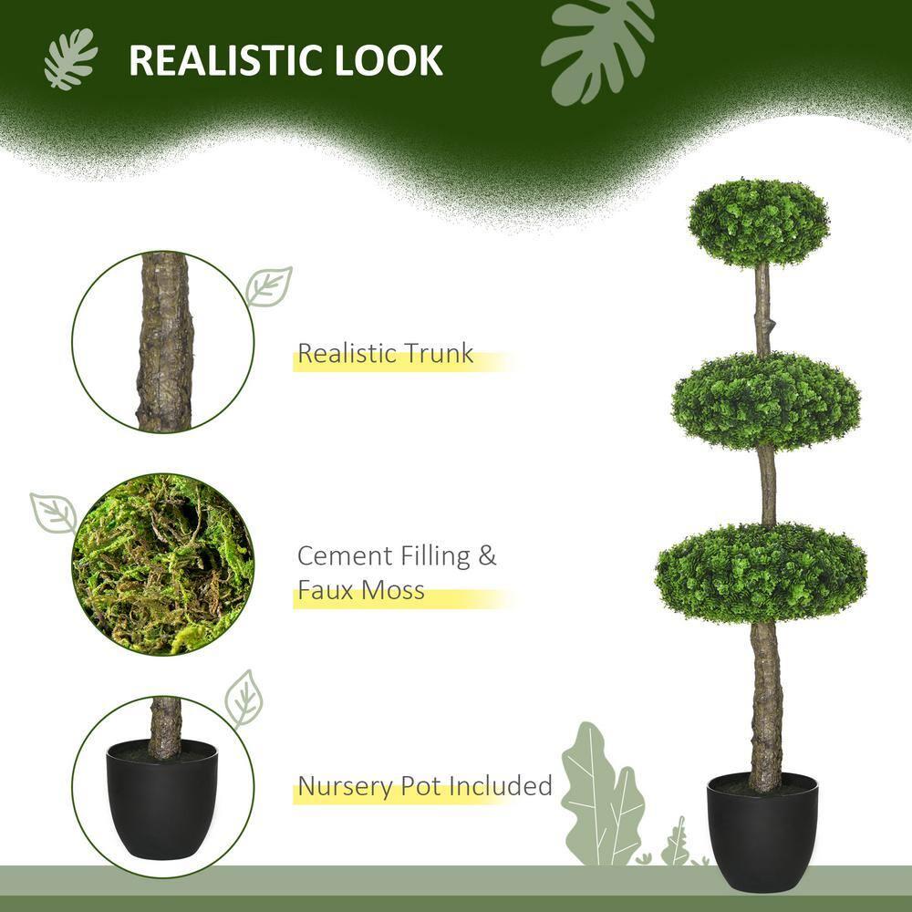 HOMCOM Set of 2 Artificial Plants Home Decor Indoor & Outdoor Plants Fake Boxwood Topiary Trees in Pots, Faux Trees, 43.25"