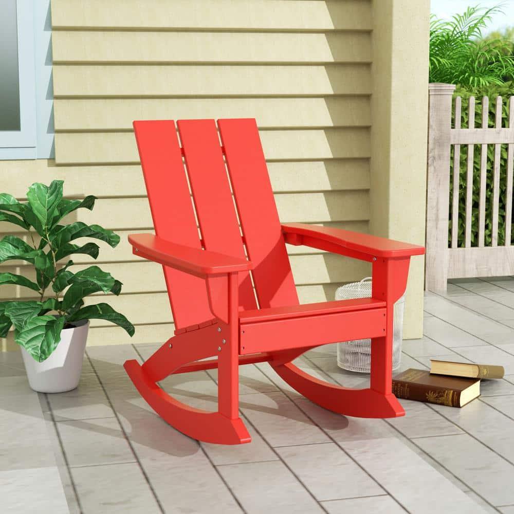 Polytrends  Shoreside Modern Eco-Friendly All Weather Poly Adirondack Rocking Chair Red