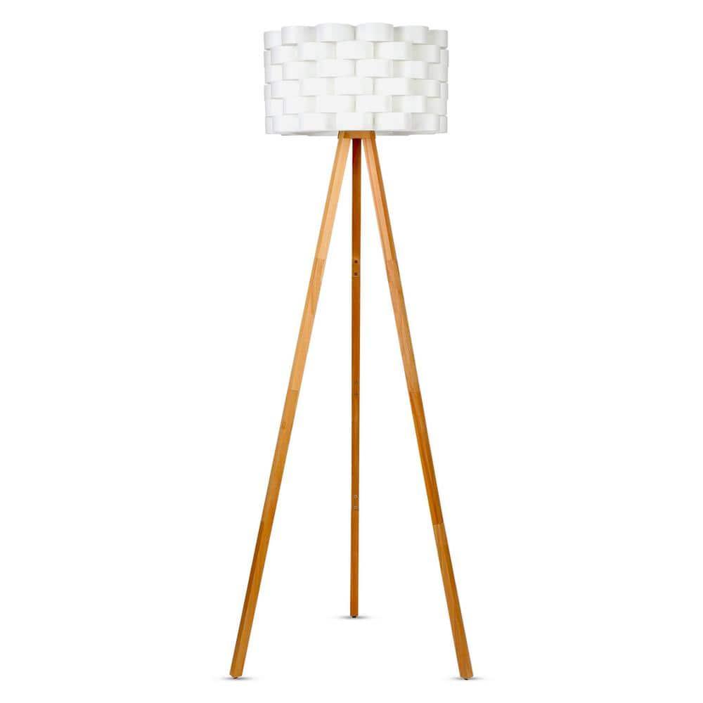 Brightech Bijou 60 in. Wood Farmhouse LED Floor Lamp with Drum Shade