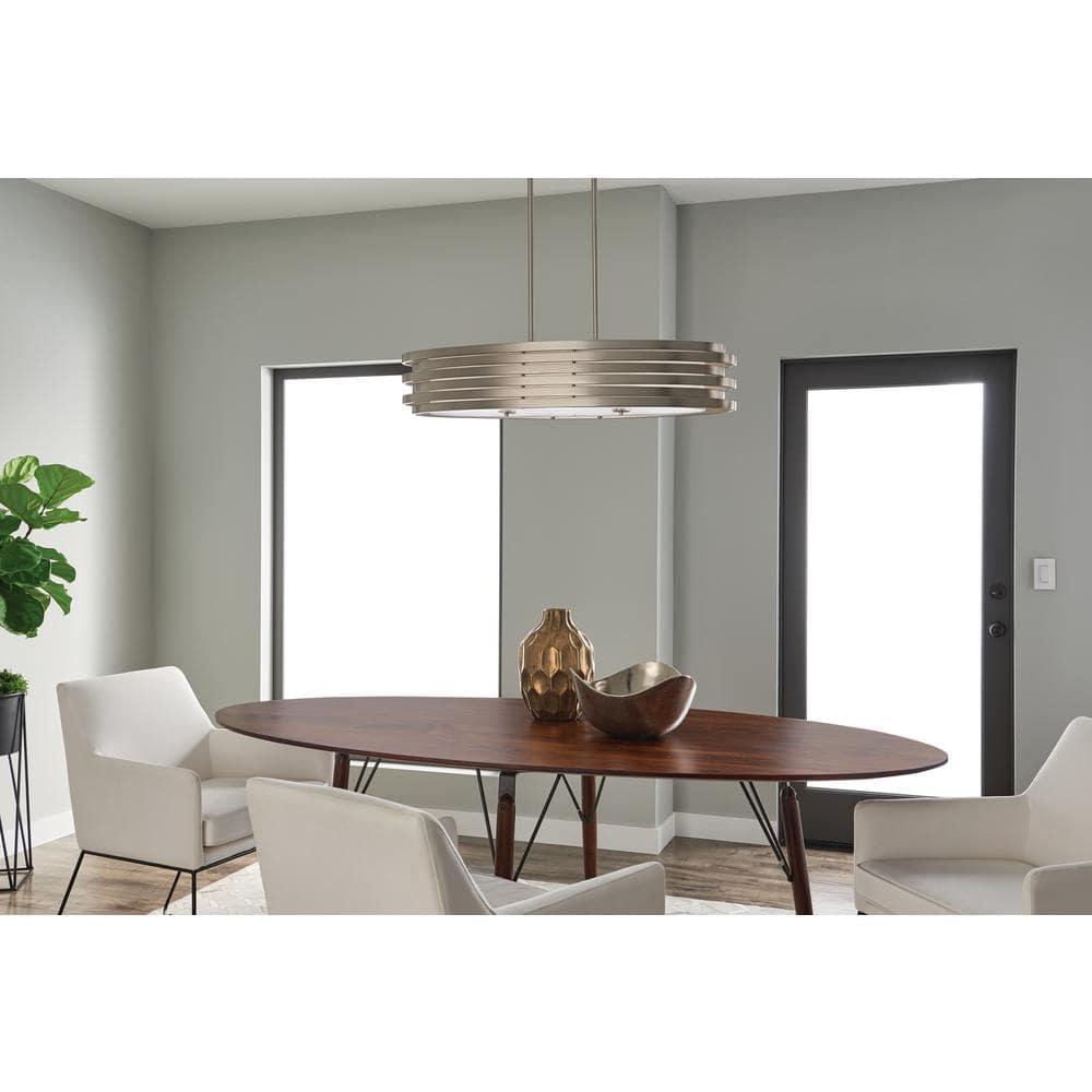 Co-t Kichler Roswell 3-Light Oval Chandelier With Satin Etched Glass And Brushed Nickel Finish, Dimmable Edge-Lit Technology For Ambient Lighting