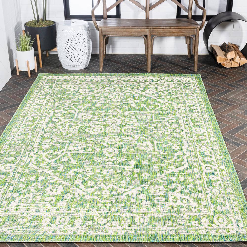 4' x 6' Malta Bohemian Medallion Textured Weave Indoor/Outdoor Area Rug, Cream/Green - JONATHAN Y