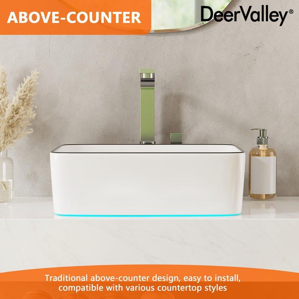 DeerValley DV-1V0317 Deervalley Liberty 16'' X 12'' Rectangular Vitreous China Vessel Bathroom Sink, White With Black Striped Edge