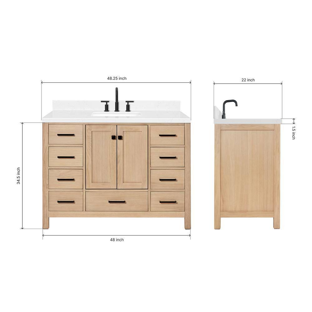 ARIEL Cambridge 48.25 Single Sink Bathroom Vanity with Carrara White Quartz Top