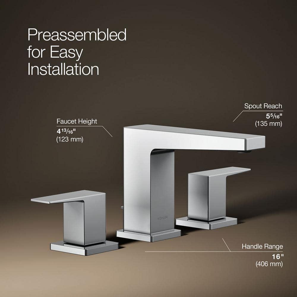 Kohler Honesty Widespread Bathroom Faucet with Pop-Up Drain Assembly, 3-Hole 2-Handle Bathroom Sink Faucet, 1.2 gpm