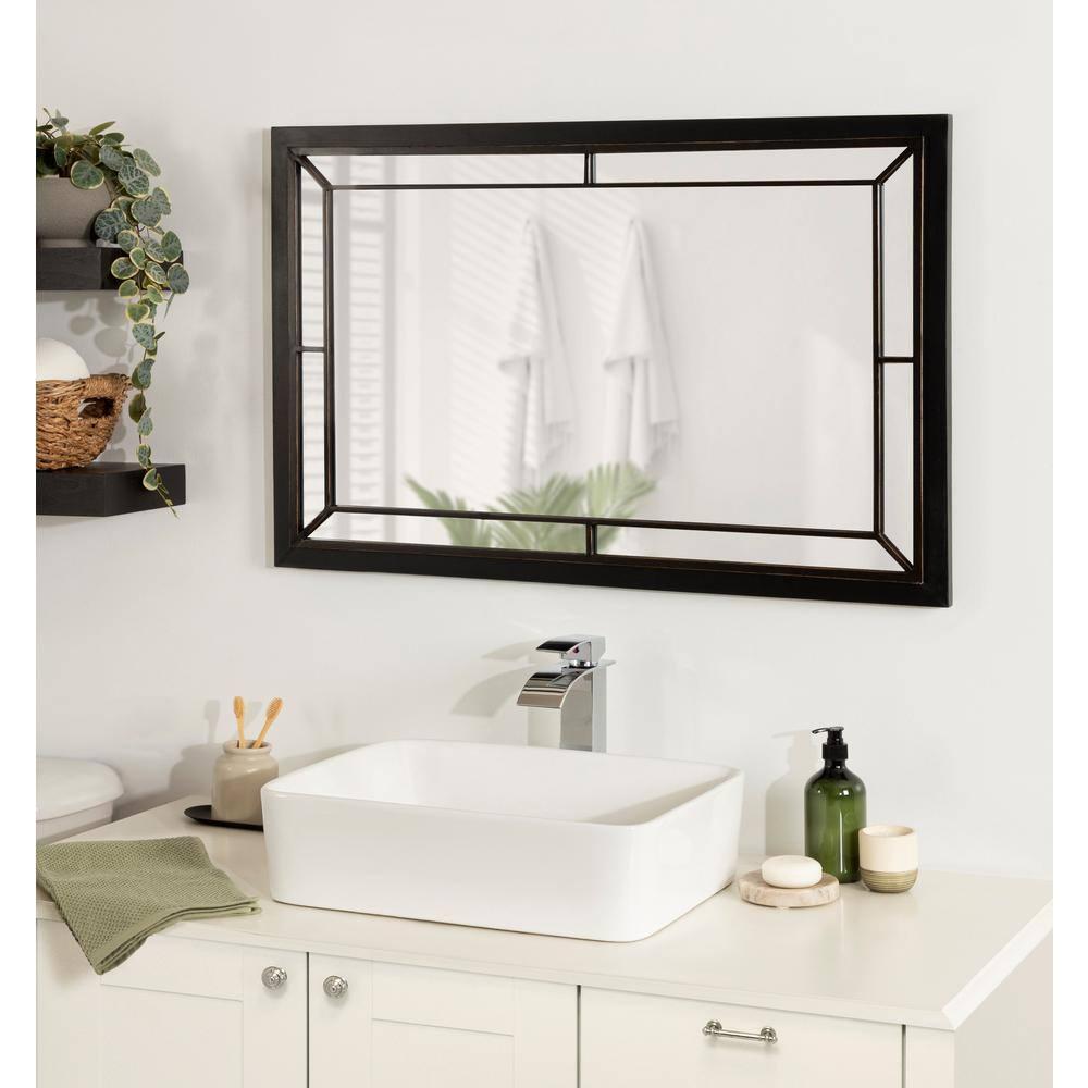 24" x 36" Audubon Rectangle Wall Mirror Black - Kate & Laurel: Modern Farmhouse Style, Iron Detail