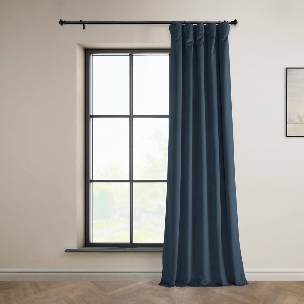 HPD Half Price Drapes London Blue Heritage Plush Velvet Room Darkening Curtains for Bedroom & Living Room Curtains (1 Panel), Window Curtains 108 inches long, Rod Pocket Curtains & Drapes, 50W X 108L