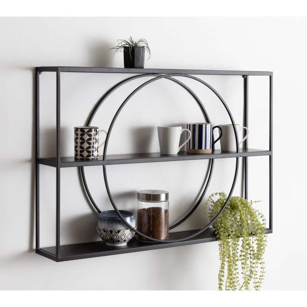 Kate & Laurel All Things Decor 36" x 24" Pirzada Geometric Wall Shelf Black: 3-Tier Metal Storage, No Assembly Required
