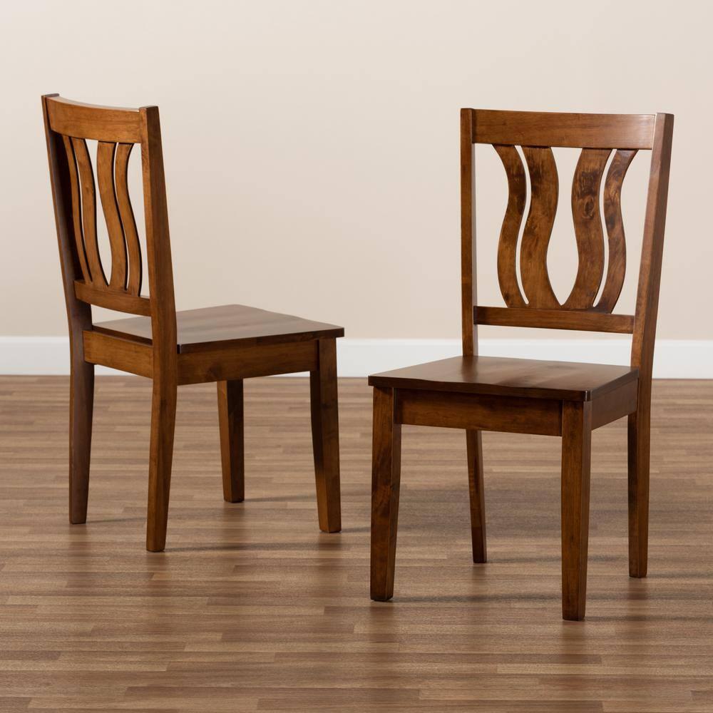 2pc FentonWood Dining Chair Set Walnut/Brown - Baxton Studio: Geometric Back, Upholstered, Armless: Sturdy Wood Frame