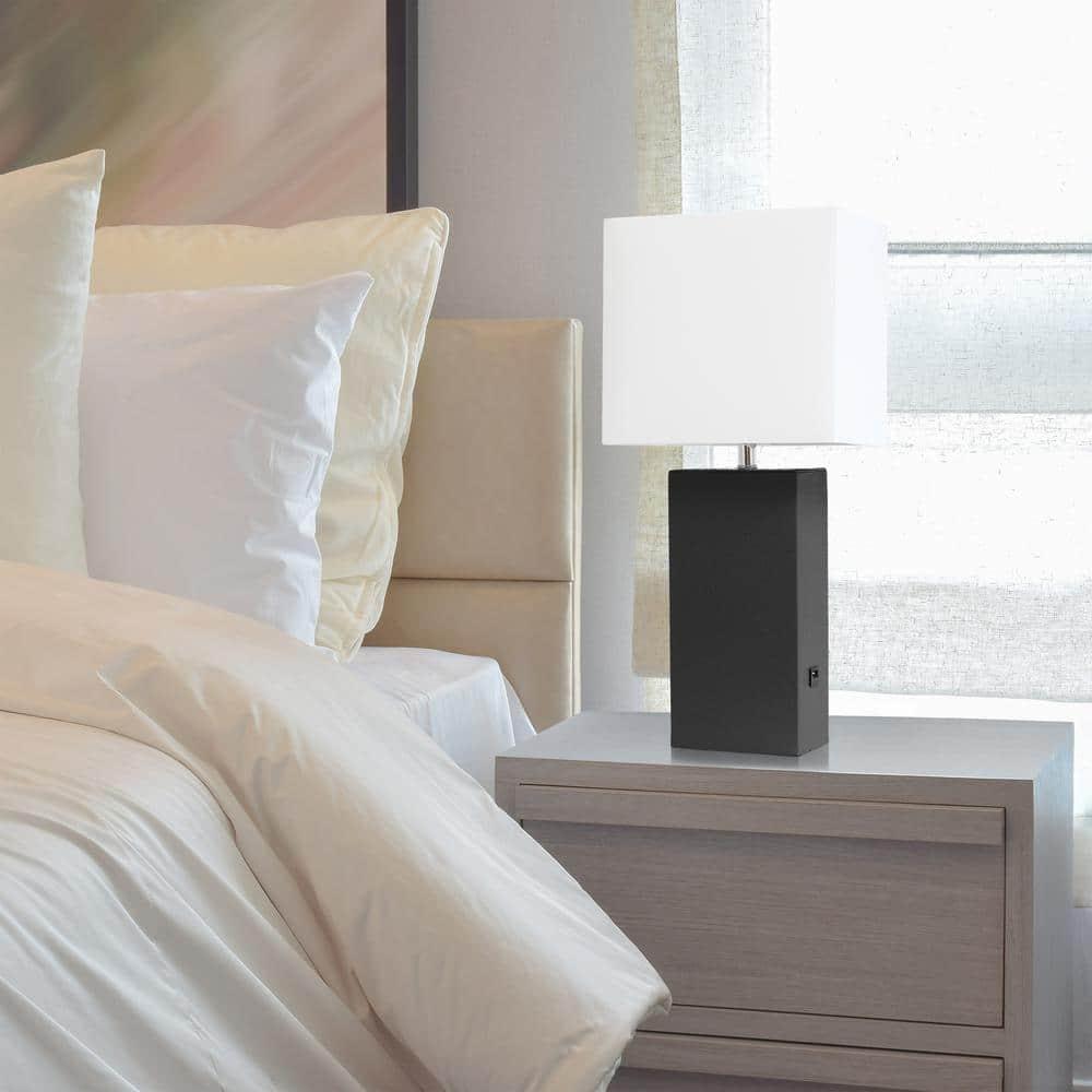 Elegant Designs 21" Modern Leather Wrapped Table Lamp with USB Port and Feit LED (Includes LED Light Bulb) Black
