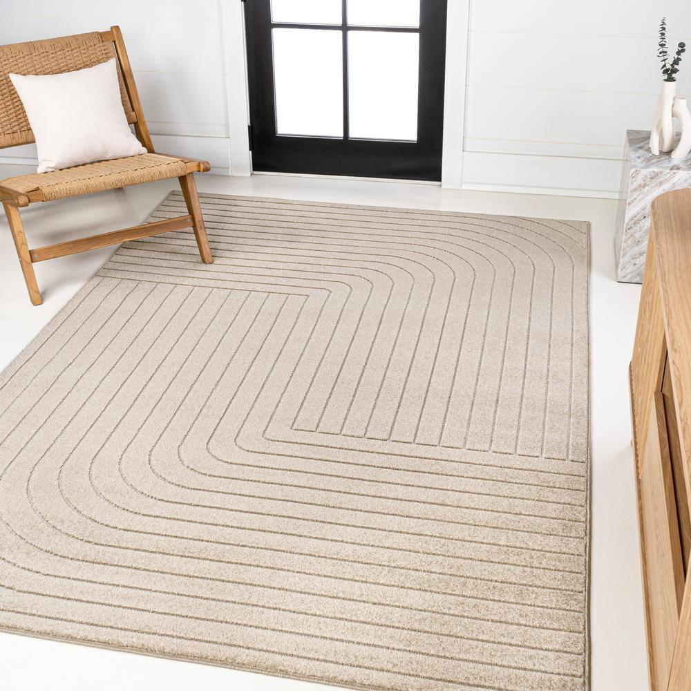JONATHAN Y Odense High-Low Minimalist Angle Geometric Beige/Cream 8 ft. x 10 ft. Indoor/Outdoor Area Rug