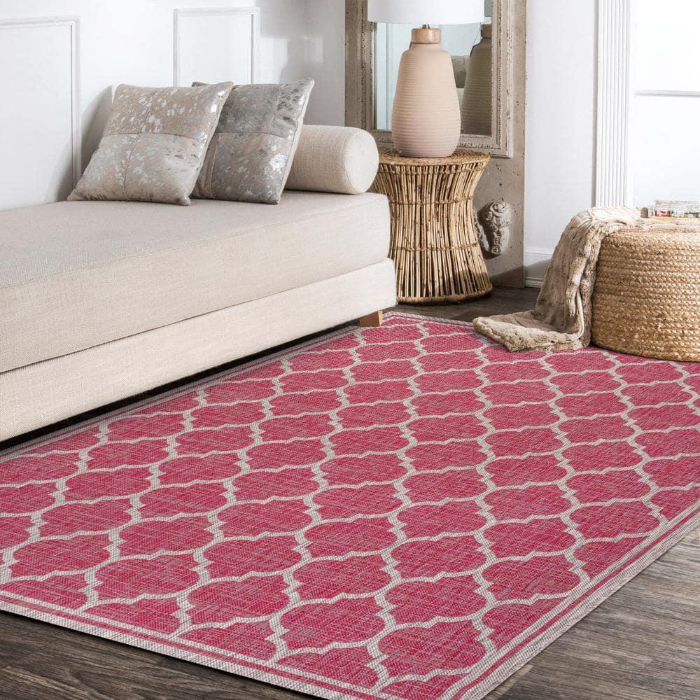 3' x 5' Trebol Moroccan Trellis Textured Weave Indoor/Outdoor Area Rug, Fuchsia/Light Gray - JONATHAN Y